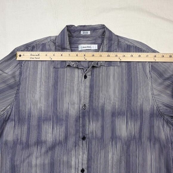 Calvin Klein 100% Cotton Blue/White Striped Long-Sleeve Button-Up Shirt, Large - Picture 8 of 10